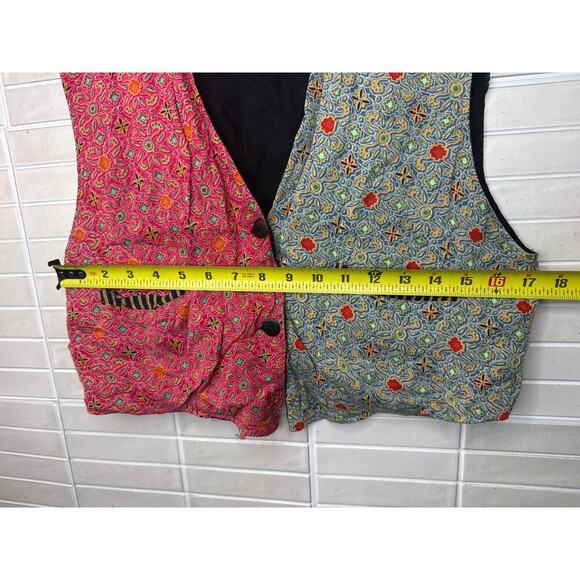Vintage Webebop Patchwork Vest Rayon Boho Artsy Multi-Pattern 2 Button Size XS/S - Picture 6 of 6